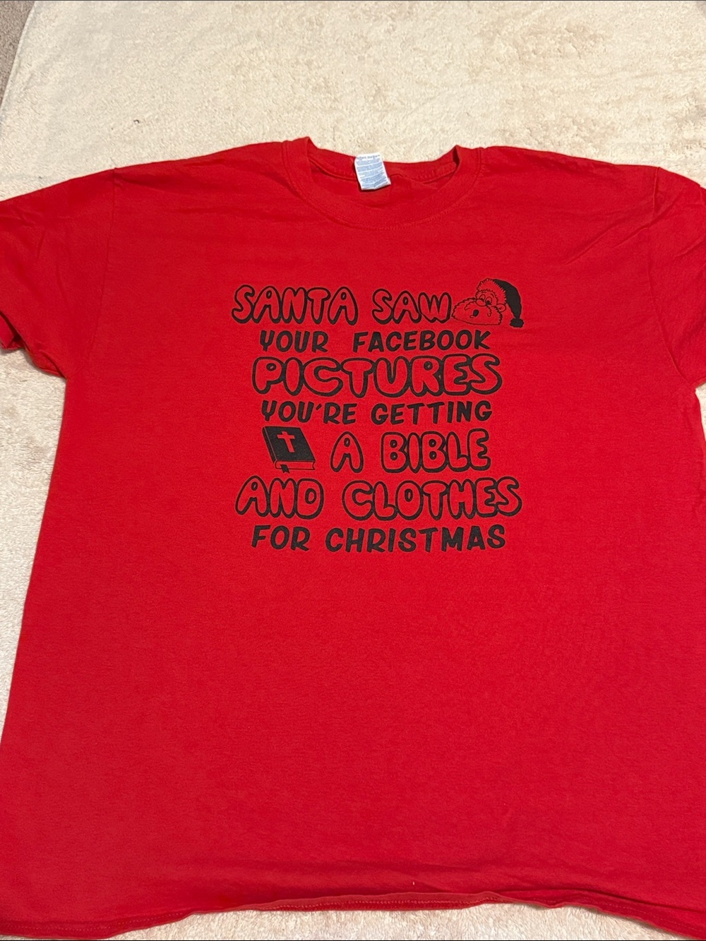 Gildan Red Short Sleeve Tee with Black Christmas Graphic